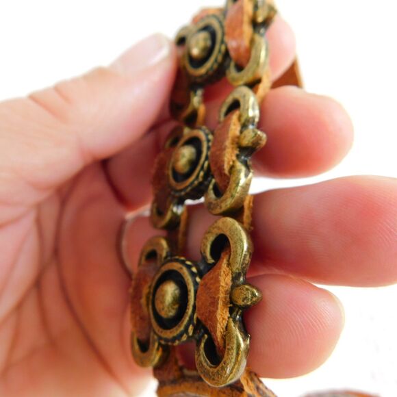 Leatherock USA Brass Genuine Leather Bracelet Cuff Marked LR Brown 7.5" EUC - Picture 8 of 13